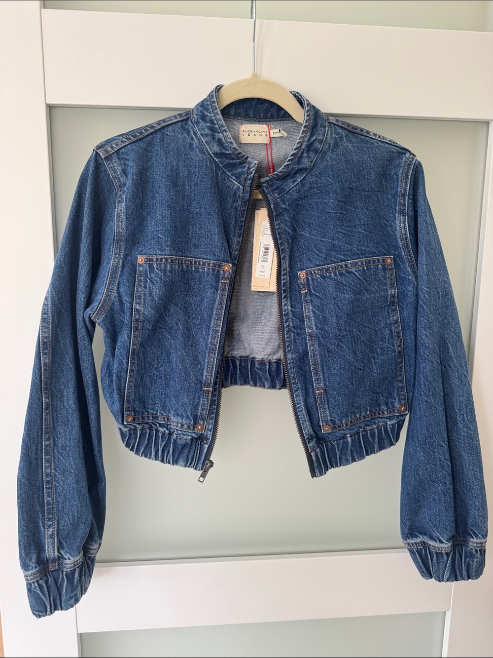 Alice and Olivia Mateo Denim Carpenter Cropped Jacket